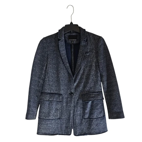 Banana Republic Wool Casual Blue Blazer Jacket 2 Petite Preowned - Picture 6 of 9